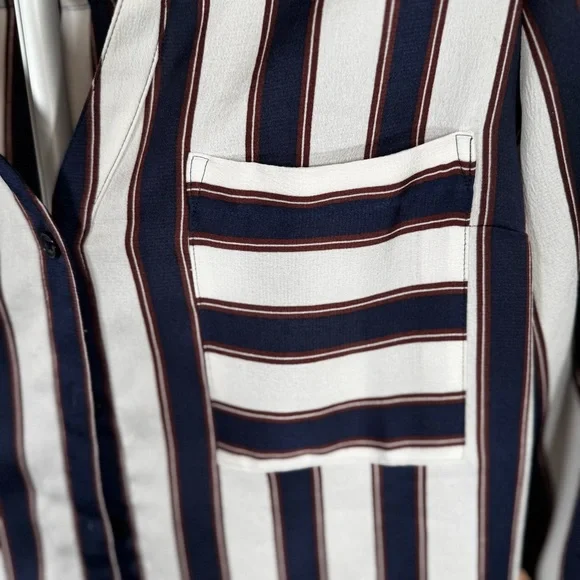 Express Navy White Striped Button Blouse  Work Casual Top| M - Picture 9 of 11